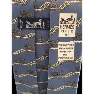 SOLD!!! Hermes New Vintage Silk Tie Blue "Pour Hardcore Steam" Ex Rare